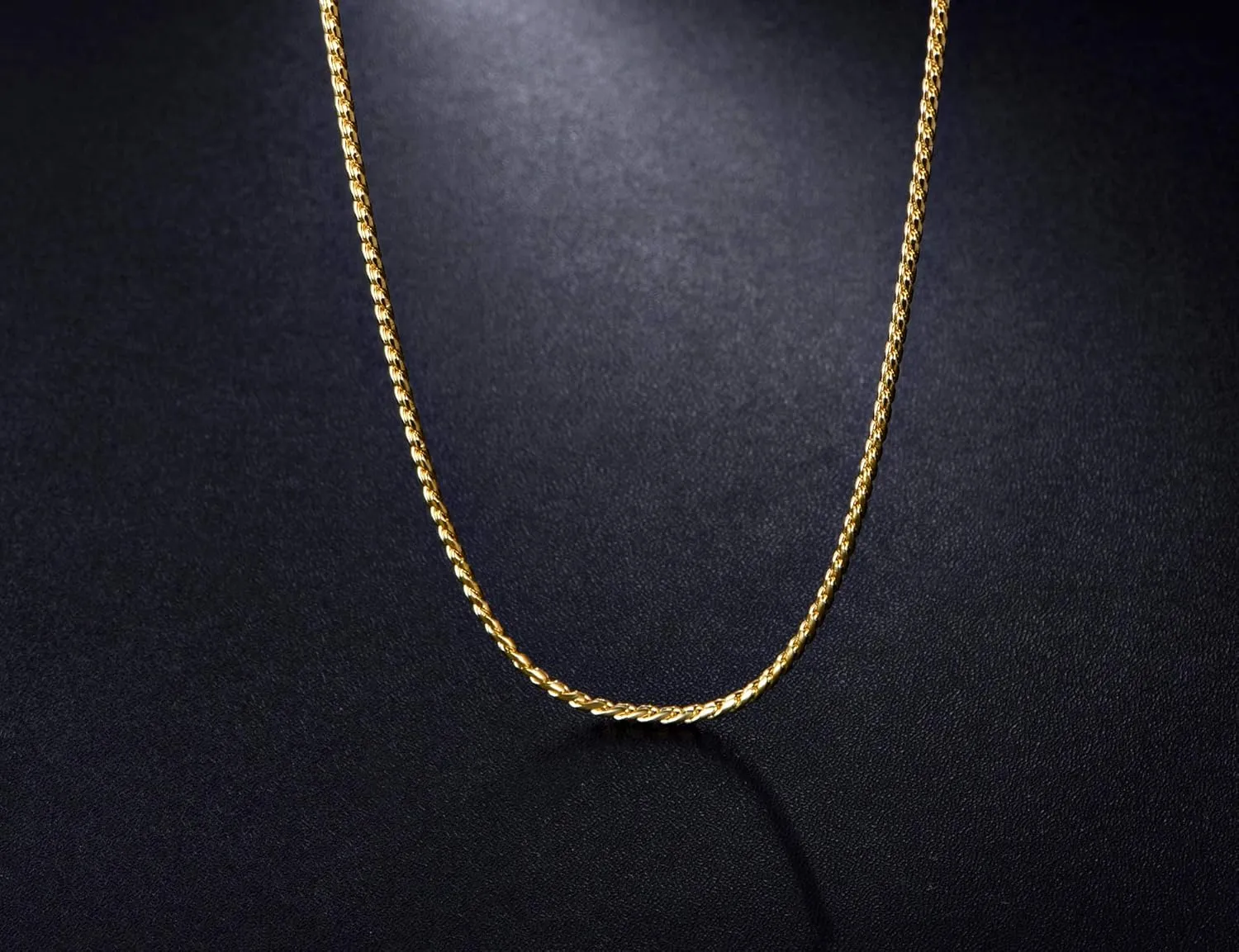 14K Gold Plated Thin Chain Surgical Stainless Steel Unique Rope Necklace for Women and Men, 2mm, 18-30 Inches