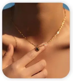 14K Gold Plated Tiger Eye Natural Stone Pendant Necklace for Women, Stainless Steel Chain, Fade-Resistant, Elegant Gift for Her