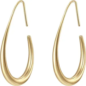 14k Gold/Silver Plated Hypoallergenic Oval Earrings for Women Lightweight Chunky Open Hoops for Women Teardrop Hoop Earrings High Polished Jewelry Trendy Gold Hoop Earrings