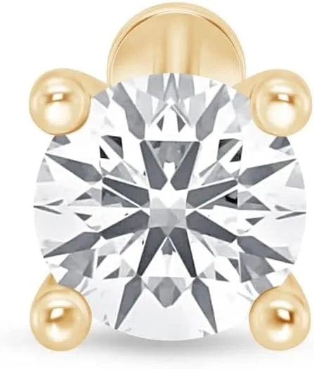 14K Solid Gold 1/4 Carat Natural Diamond Solitaire Stud Earring for Women Flat Back Earring Threaded Cartilage Conch Tragus Helix Piercing Jewelry Nose Ring Earring for Upper Ear SINGLE STUD or PAIR