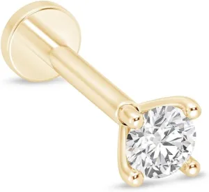 14K Solid Gold 1/4 Carat Natural Diamond Solitaire Stud Earring for Women Flat Back Earring Threaded Cartilage Conch Tragus Helix Piercing Jewelry Nose Ring Earring for Upper Ear SINGLE STUD or PAIR