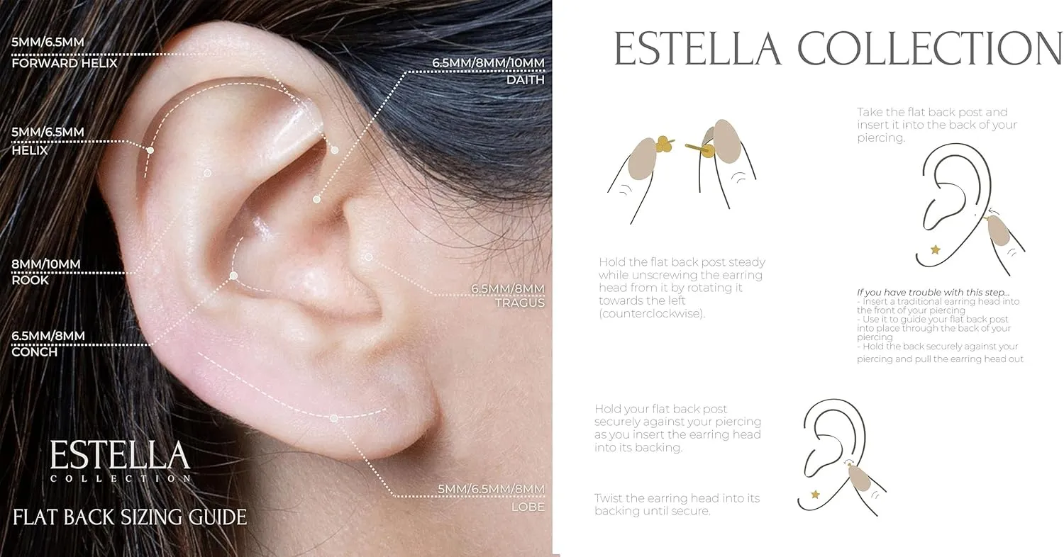 14K Solid Gold 1/4 Carat Natural Diamond Solitaire Stud Earring for Women Flat Back Earring Threaded Cartilage Conch Tragus Helix Piercing Jewelry Nose Ring Earring for Upper Ear SINGLE STUD or PAIR