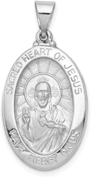 14K White Gold 27x17mm Polish/Satin Sacred Heart Jesus Pendant
