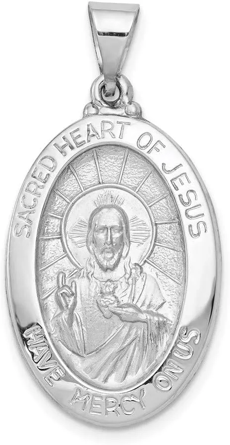 14K White Gold 27x17mm Polish/Satin Sacred Heart Jesus Pendant