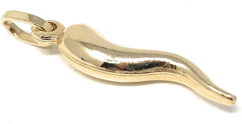 14K Yellow Gold Cornicello Italian Horn Necklace Good Luck Charm Pendant with 1.9mm Figaro 3 1 Chain