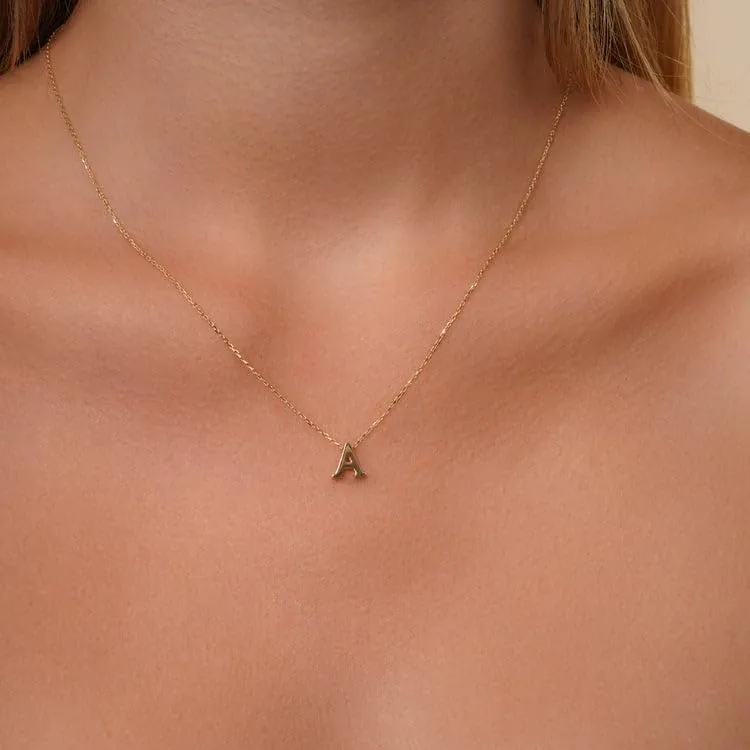 14k Yellow Gold Mini Sliding Block Initial Charm Uppercase Letter Slide Through Pendant
