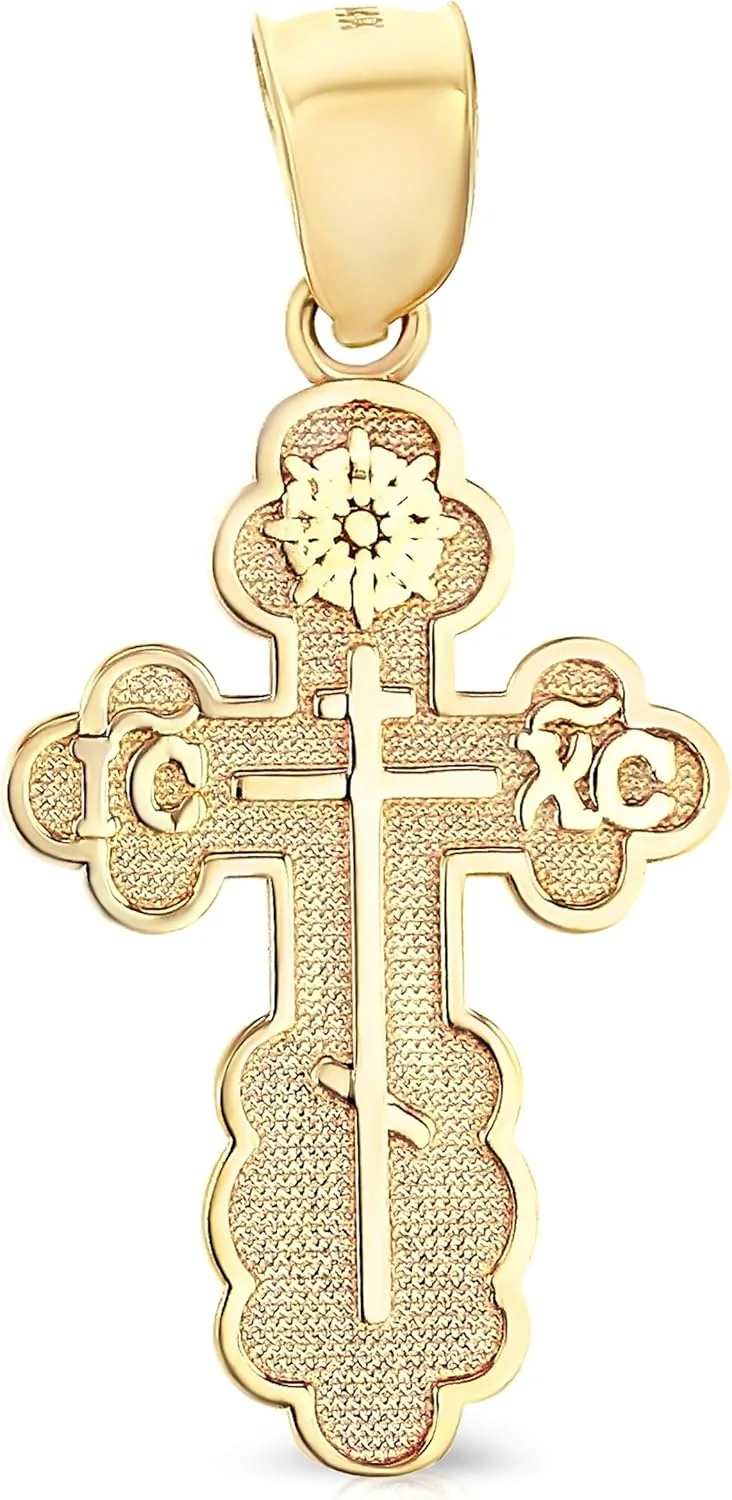 14K Yellow Gold St. Olga Greek Orthodox Baptismal Cross Pendant with 1.2mm Singapore Chain Chain Necklace