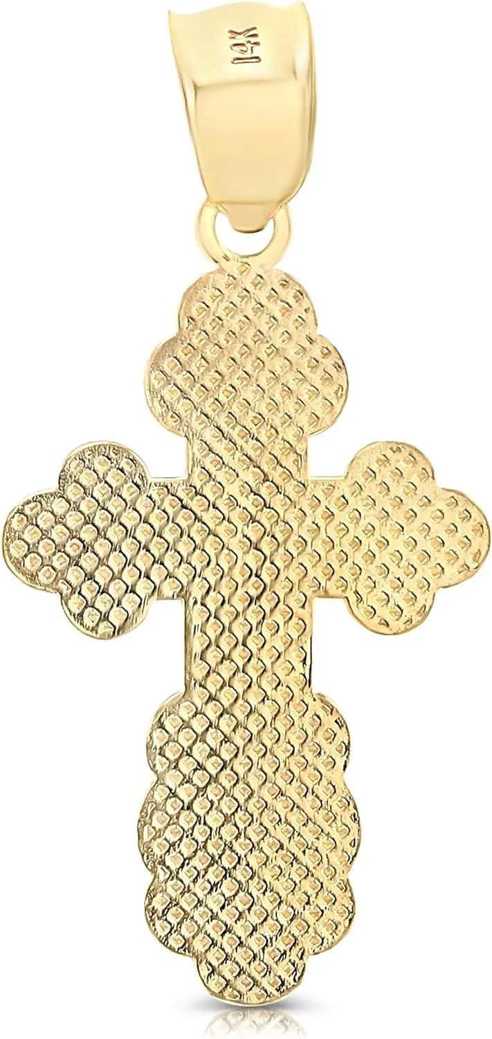 14K Yellow Gold St. Olga Greek Orthodox Baptismal Cross Pendant with 1.2mm Singapore Chain Chain Necklace