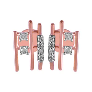 14KT (585) Rose Gold & Diamond Stud Earrings with Line