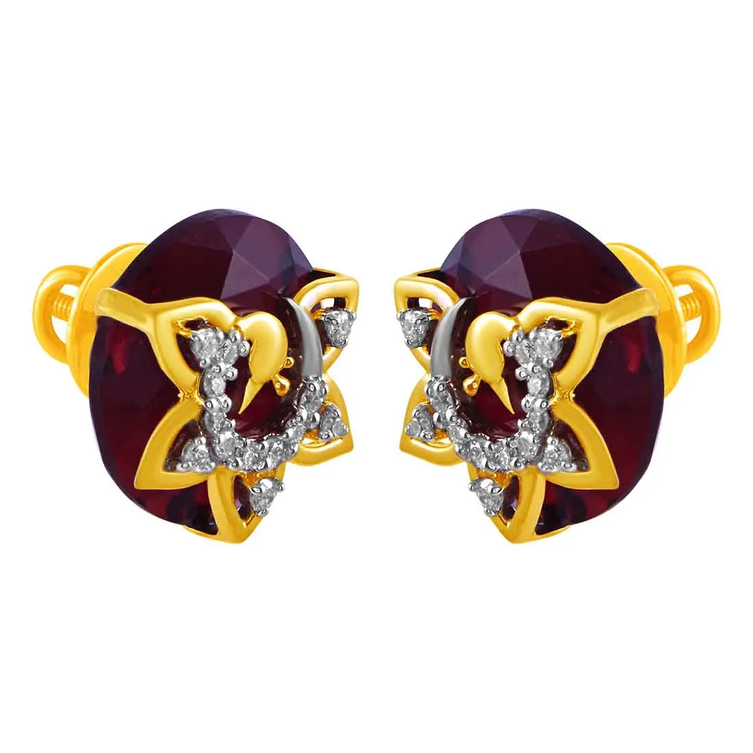 14KT (585) Yellow Gold & Diamond Studs Earrings with Floral Design
