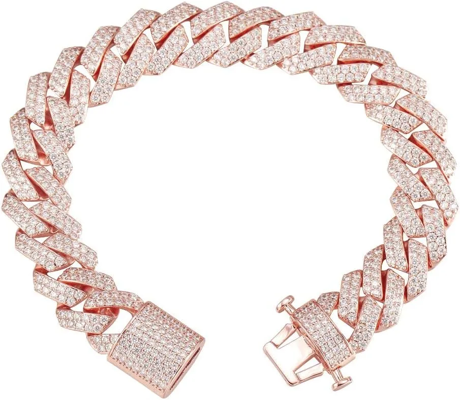 15mm Full Iced Out Chain Mens Miami Cuban Link Chain Necklace Bling Diamond Necklace or Bracelet Hip Hop Jewelry for Men Women 18K Gold/White/Rose Gold Plated CZ