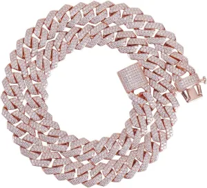 15mm Full Iced Out Chain Mens Miami Cuban Link Chain Necklace Bling Diamond Necklace or Bracelet Hip Hop Jewelry for Men Women 18K Gold/White/Rose Gold Plated CZ