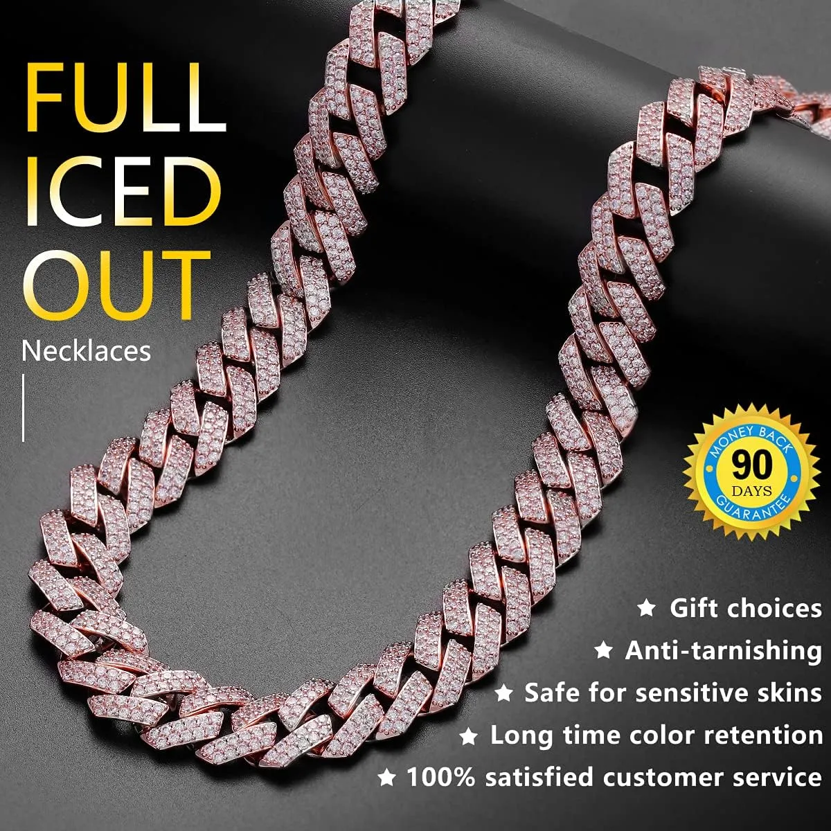 15mm Full Iced Out Chain Mens Miami Cuban Link Chain Necklace Bling Diamond Necklace or Bracelet Hip Hop Jewelry for Men Women 18K Gold/White/Rose Gold Plated CZ