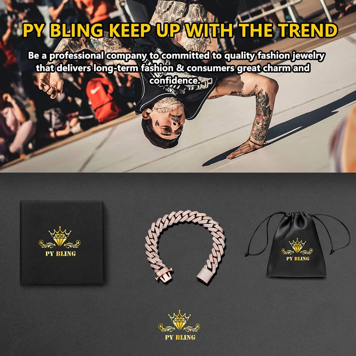 15mm Full Iced Out Chain Mens Miami Cuban Link Chain Necklace Bling Diamond Necklace or Bracelet Hip Hop Jewelry for Men Women 18K Gold/White/Rose Gold Plated CZ