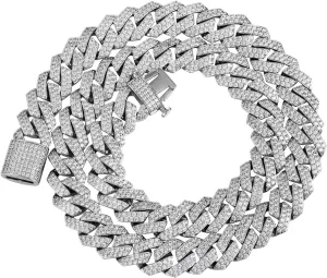 15mm Full Iced Out Chain Mens Miami Cuban Link Chain Necklace Bling Diamond Necklace or Bracelet Hip Hop Jewelry for Men Women 18K Gold/White/Rose Gold Plated CZ
