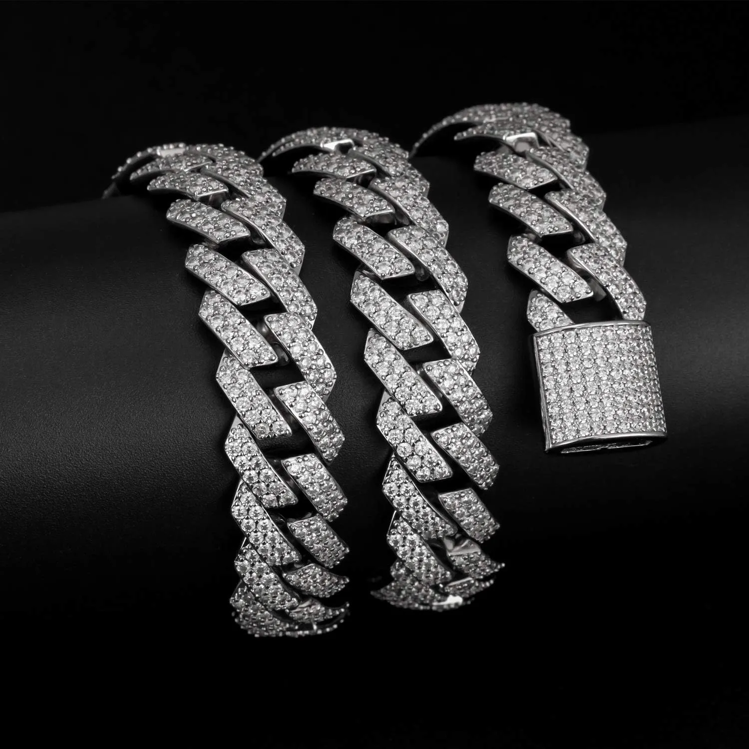 15mm Full Iced Out Chain Mens Miami Cuban Link Chain Necklace Bling Diamond Necklace or Bracelet Hip Hop Jewelry for Men Women 18K Gold/White/Rose Gold Plated CZ