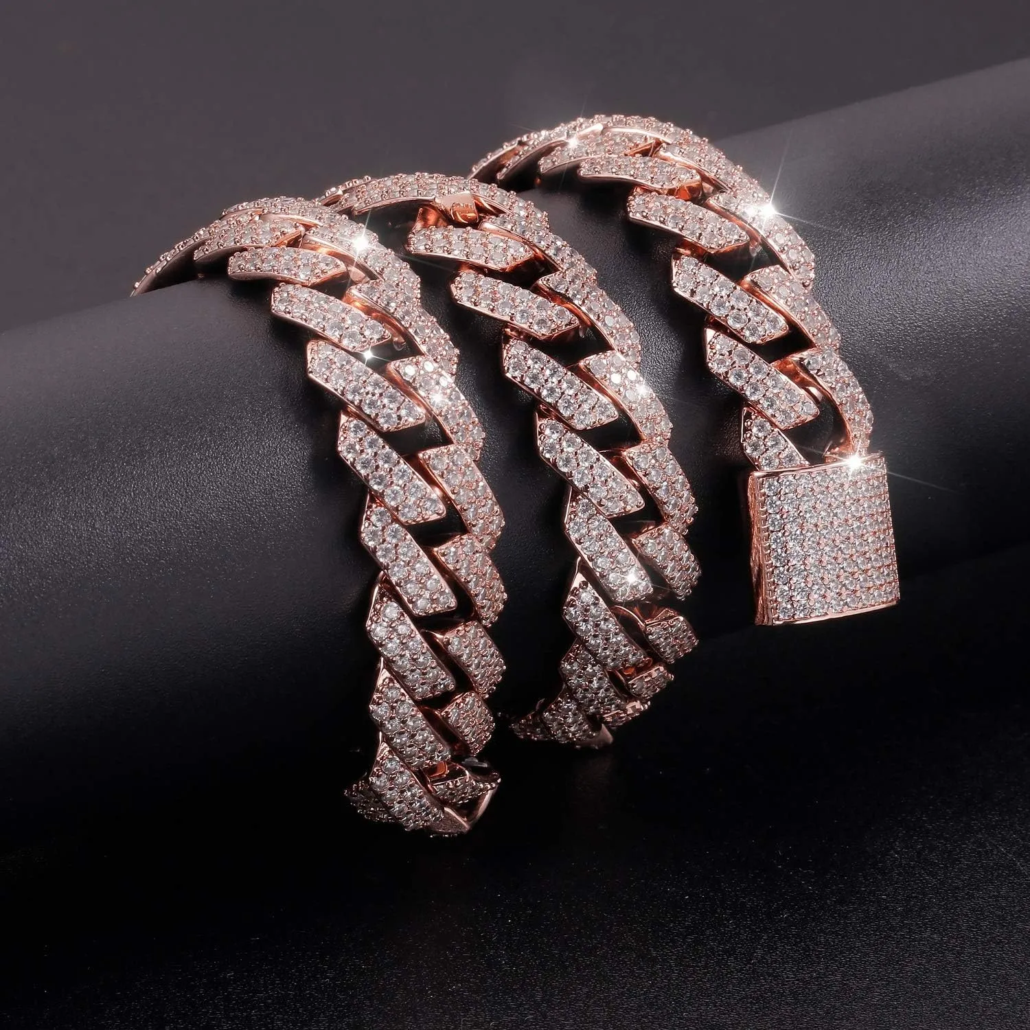 15mm Full Iced Out Chain Mens Miami Cuban Link Chain Necklace Bling Diamond Necklace or Bracelet Hip Hop Jewelry for Men Women 18K Gold/White/Rose Gold Plated CZ