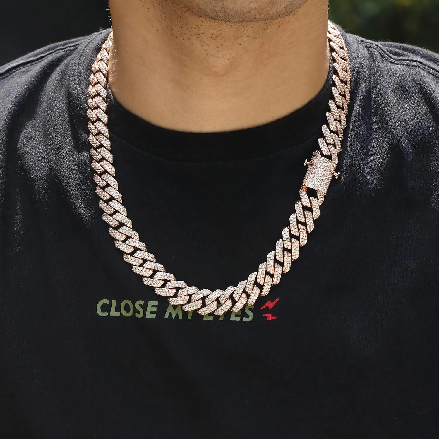 15mm Full Iced Out Chain Mens Miami Cuban Link Chain Necklace Bling Diamond Necklace or Bracelet Hip Hop Jewelry for Men Women 18K Gold/White/Rose Gold Plated CZ