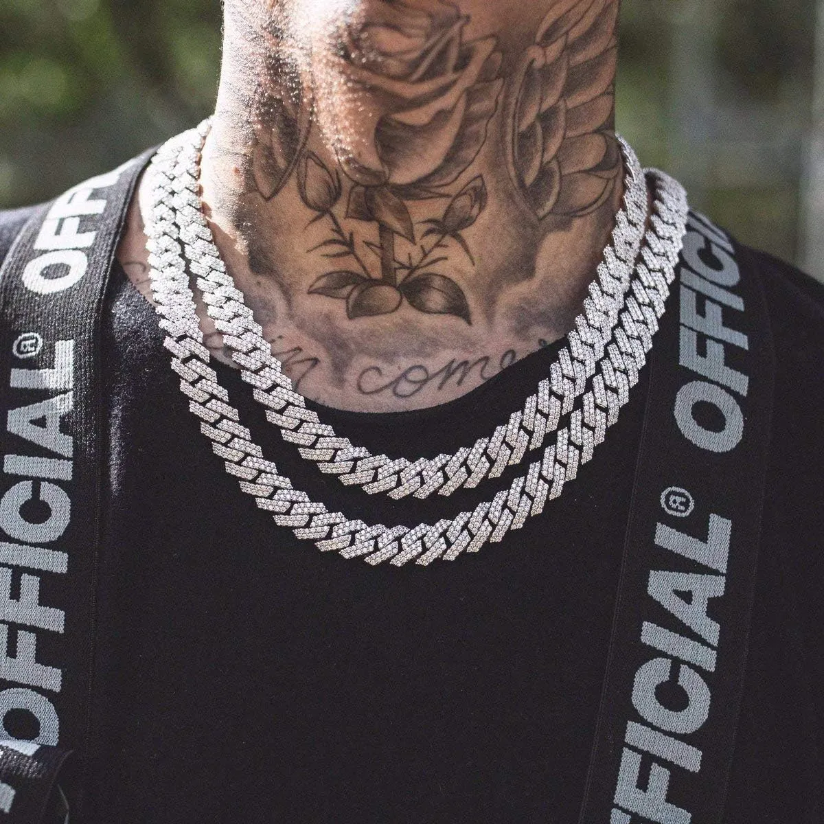 15mm Full Iced Out Chain Mens Miami Cuban Link Chain Necklace Bling Diamond Necklace or Bracelet Hip Hop Jewelry for Men Women 18K Gold/White/Rose Gold Plated CZ