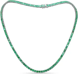 16 Carat Round Cut Natural Emerald Diamond Tennis Necklace in 14K Gold Taurus Zodiac Sign Stone, 17" inch