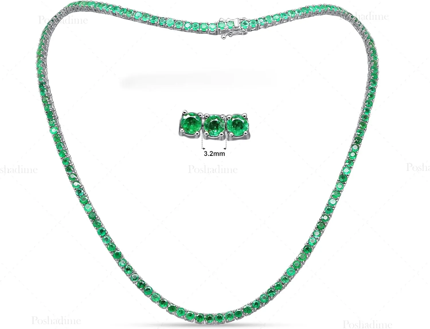 16 Carat Round Cut Natural Emerald Diamond Tennis Necklace in 14K Gold Taurus Zodiac Sign Stone, 17" inch