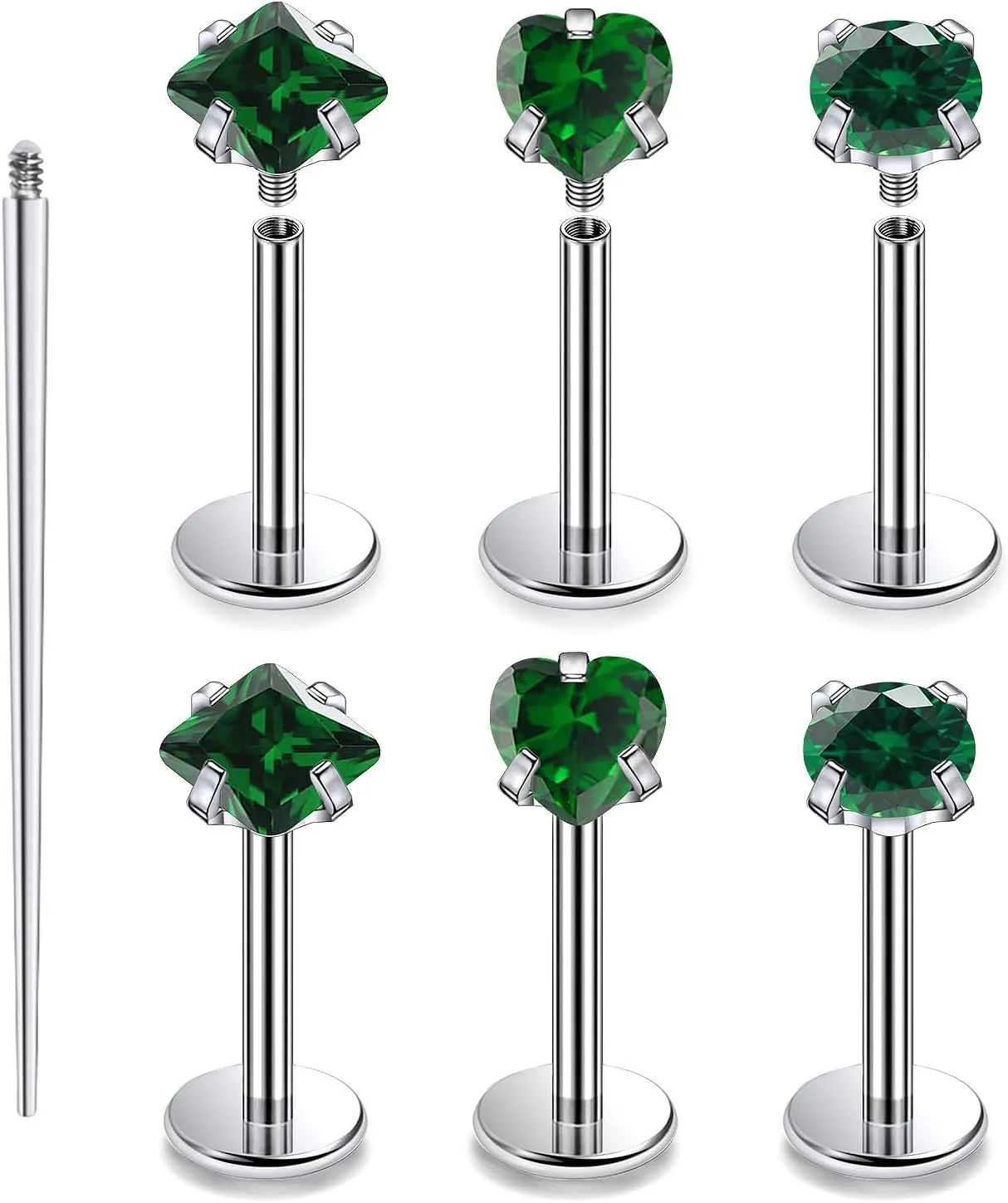 16G F136 Titanium Lip Rings CZ Labret Jewelry Internally Threaded Monroe Lip Ring Medusa Snake Bite Piercing Jewelry Conch Tragus Forward Helix Cartilage Earring Studs Piercing Jewelry