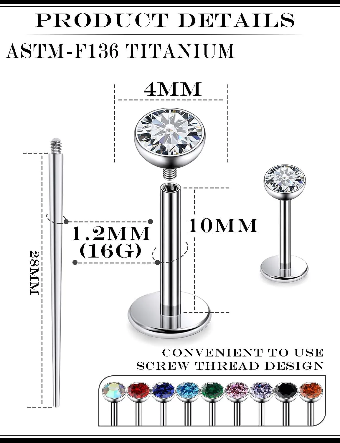 16G F136 Titanium Lip Rings Labret Jewelry Internally Threaded Monroe Lip Ring Medusa Snake Bite Piercing Jewelry Conch Tragus Forward Helix Cartilage Earring Studs Piercing Jewelry for Women