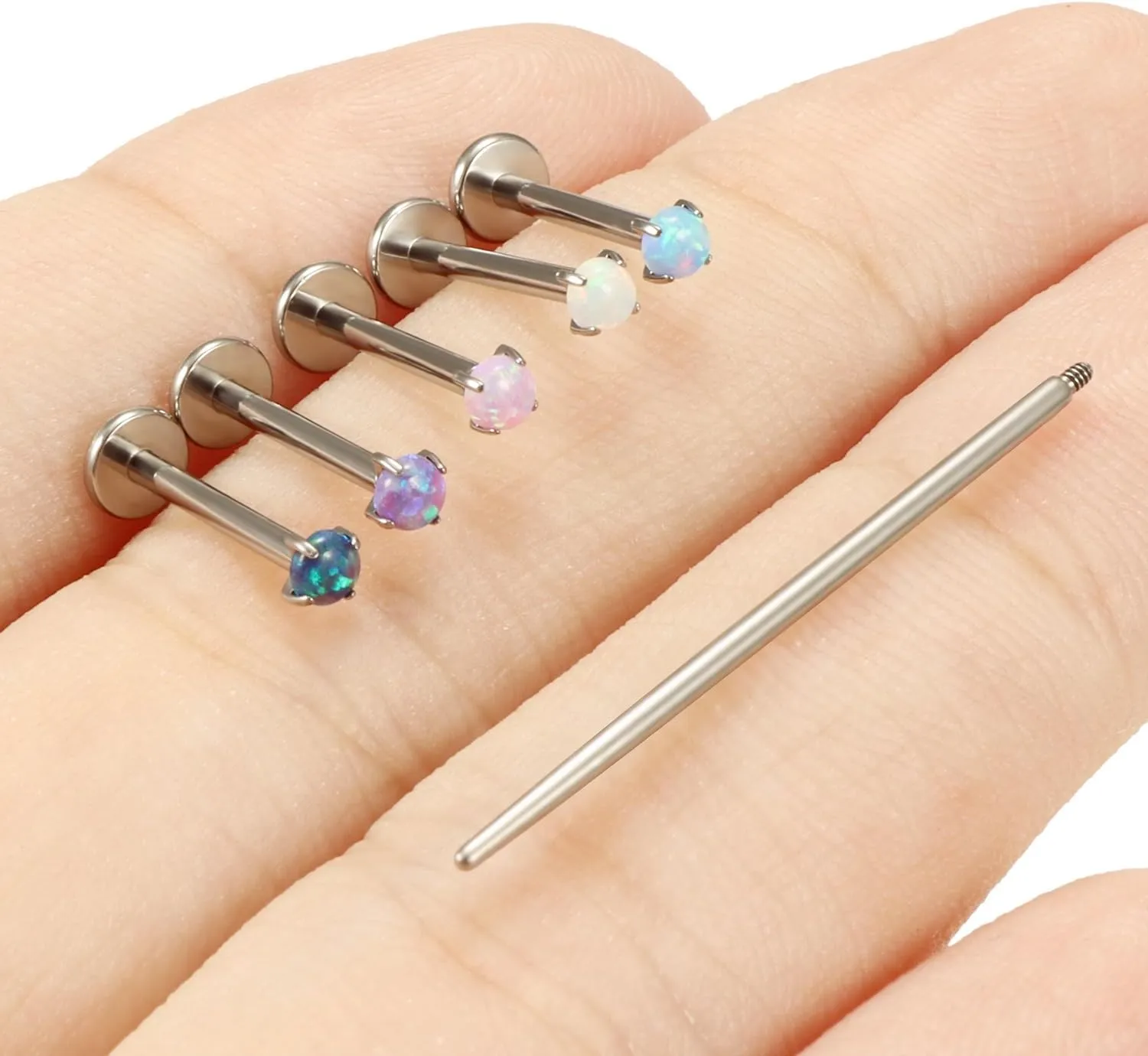 16G F136 Titanium Lip Rings Labret Jewelry Internally Threaded Monroe Lip Ring Medusa Snake Bite Piercing Jewelry Conch Tragus Forward Helix Cartilage Earring Studs Piercing Jewelry Opal