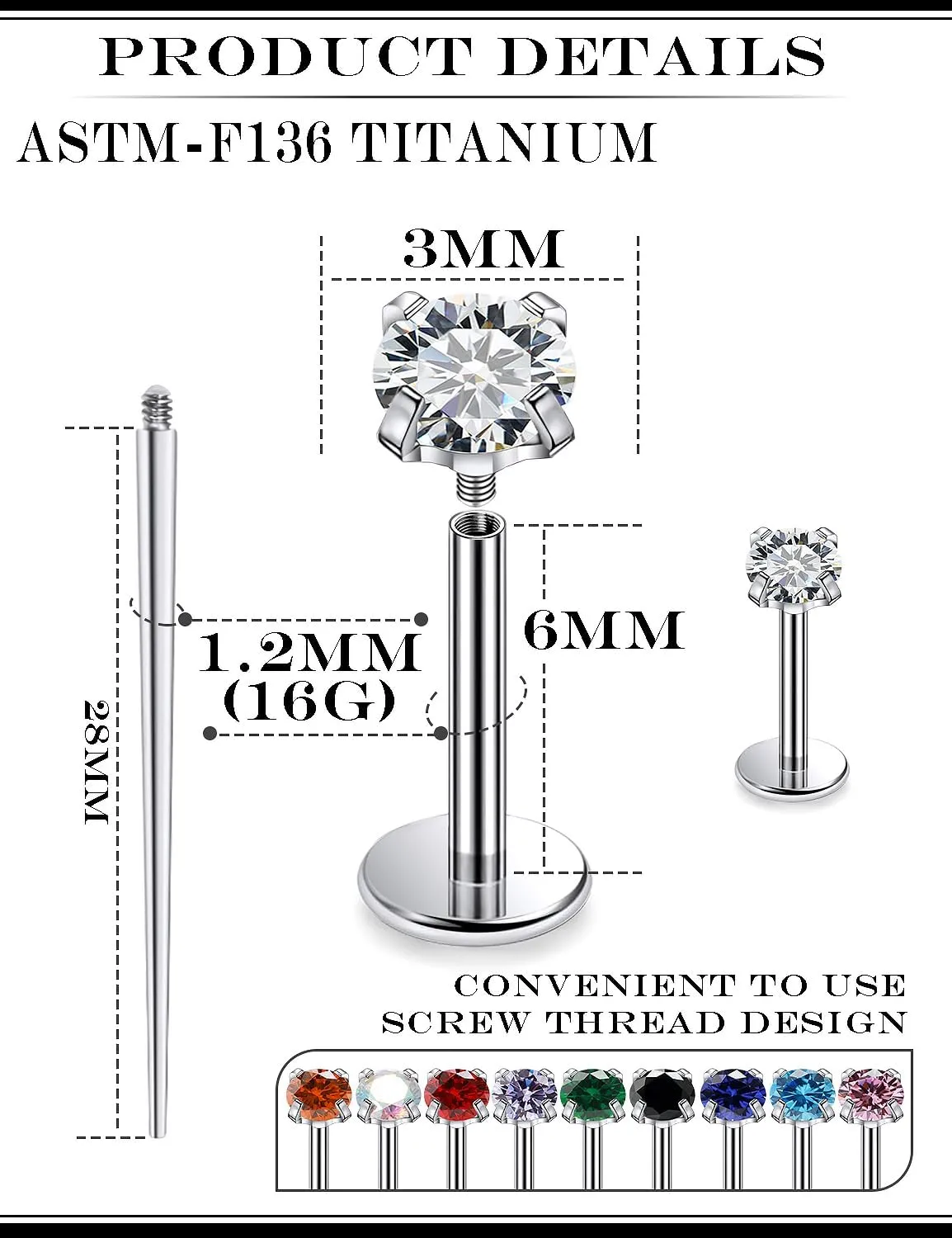16G F136 Titanium Lip Rings Labret Jewelry Internally Threaded Monroe Lip Ring Medusa Snake Bite Piercing Jewelry Conch Tragus Forward Helix Cartilage Earring Studs Piercing Jewelry