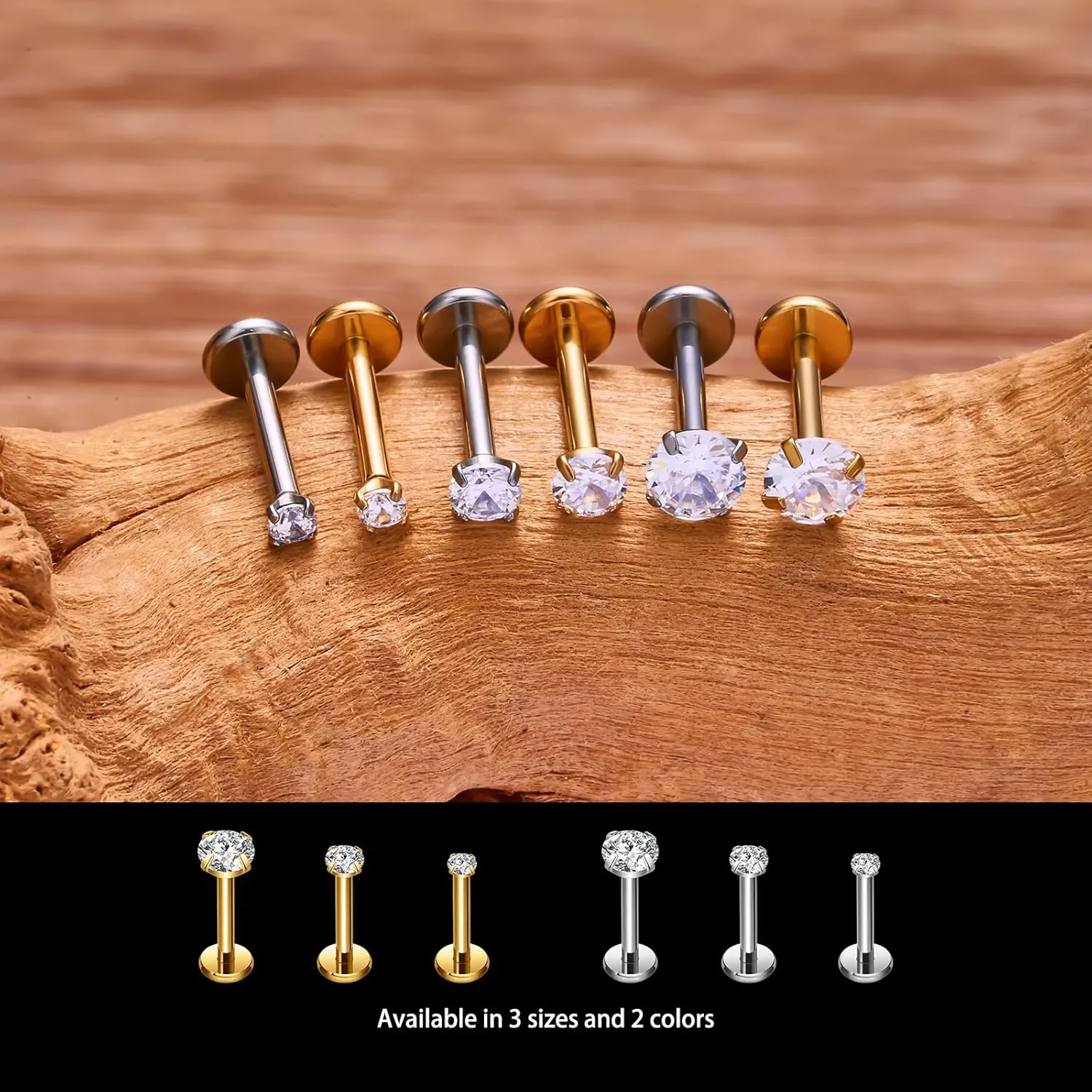 16g G23 Titanium Internal Thread CZ Stud Piercing Jewelry for Tragus/Nose/Helix/Conch/Medusa/Lip/Labret - Helix Tragus Cartilage Earring for Women Men 2PCS