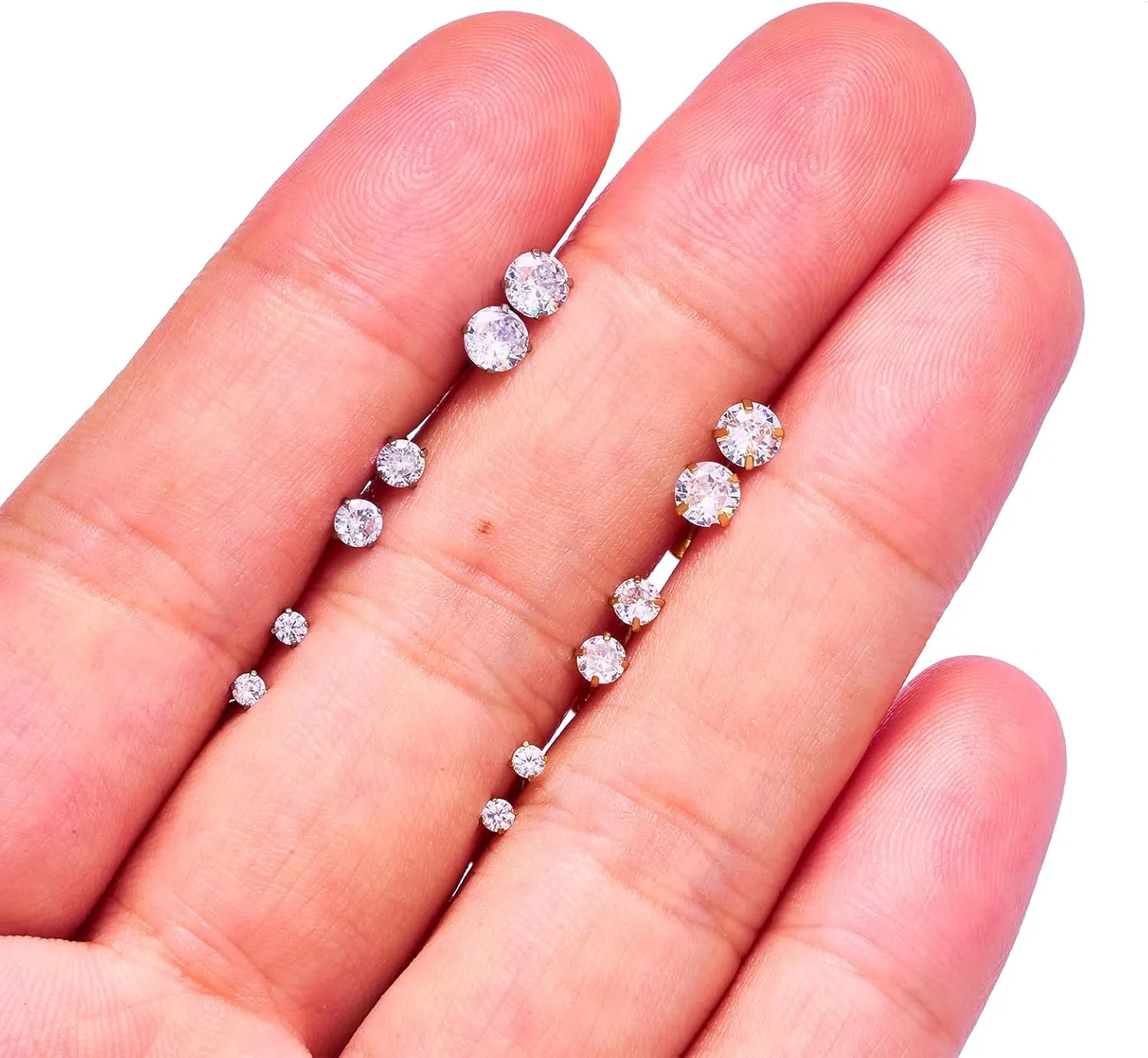 16g G23 Titanium Internal Thread CZ Stud Piercing Jewelry for Tragus/Nose/Helix/Conch/Medusa/Lip/Labret - Helix Tragus Cartilage Earring for Women Men 2PCS