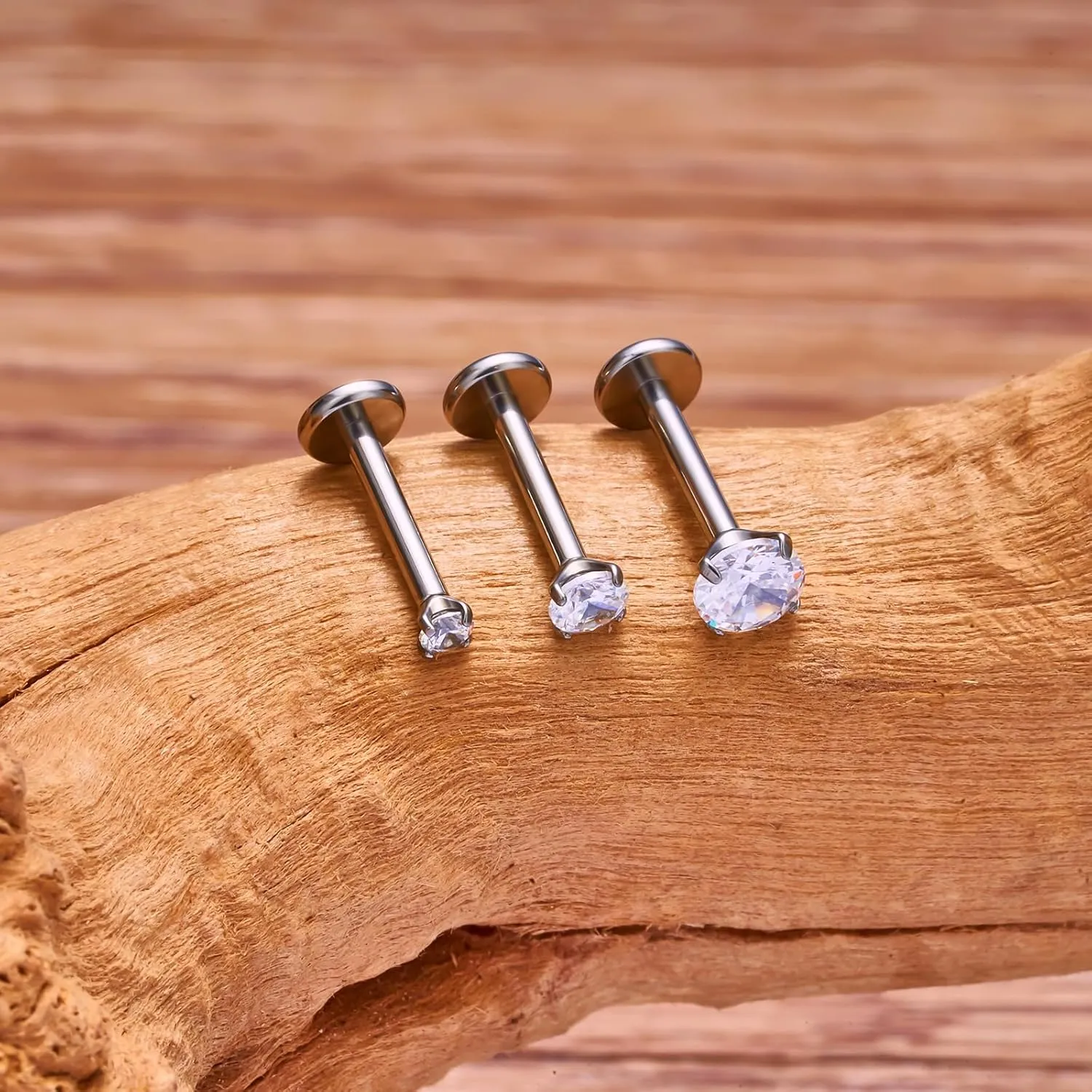 16g G23 Titanium Internal Thread CZ Stud Piercing Jewelry for Tragus/Nose/Helix/Conch/Medusa/Lip/Labret - Helix Tragus Cartilage Earring for Women Men 2PCS