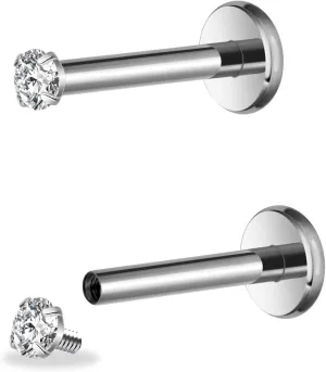 16g G23 Titanium Internal Thread CZ Stud Piercing Jewelry for Tragus/Nose/Helix/Conch/Medusa/Lip/Labret - Helix Tragus Cartilage Earring for Women Men 2PCS