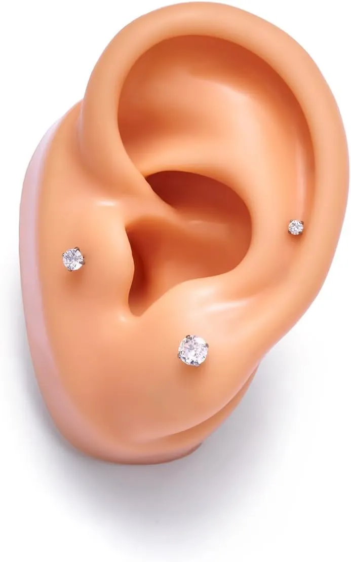 16g G23 Titanium Internal Thread CZ Stud Piercing Jewelry for Tragus/Nose/Helix/Conch/Medusa/Lip/Labret - Helix Tragus Cartilage Earring for Women Men 2PCS