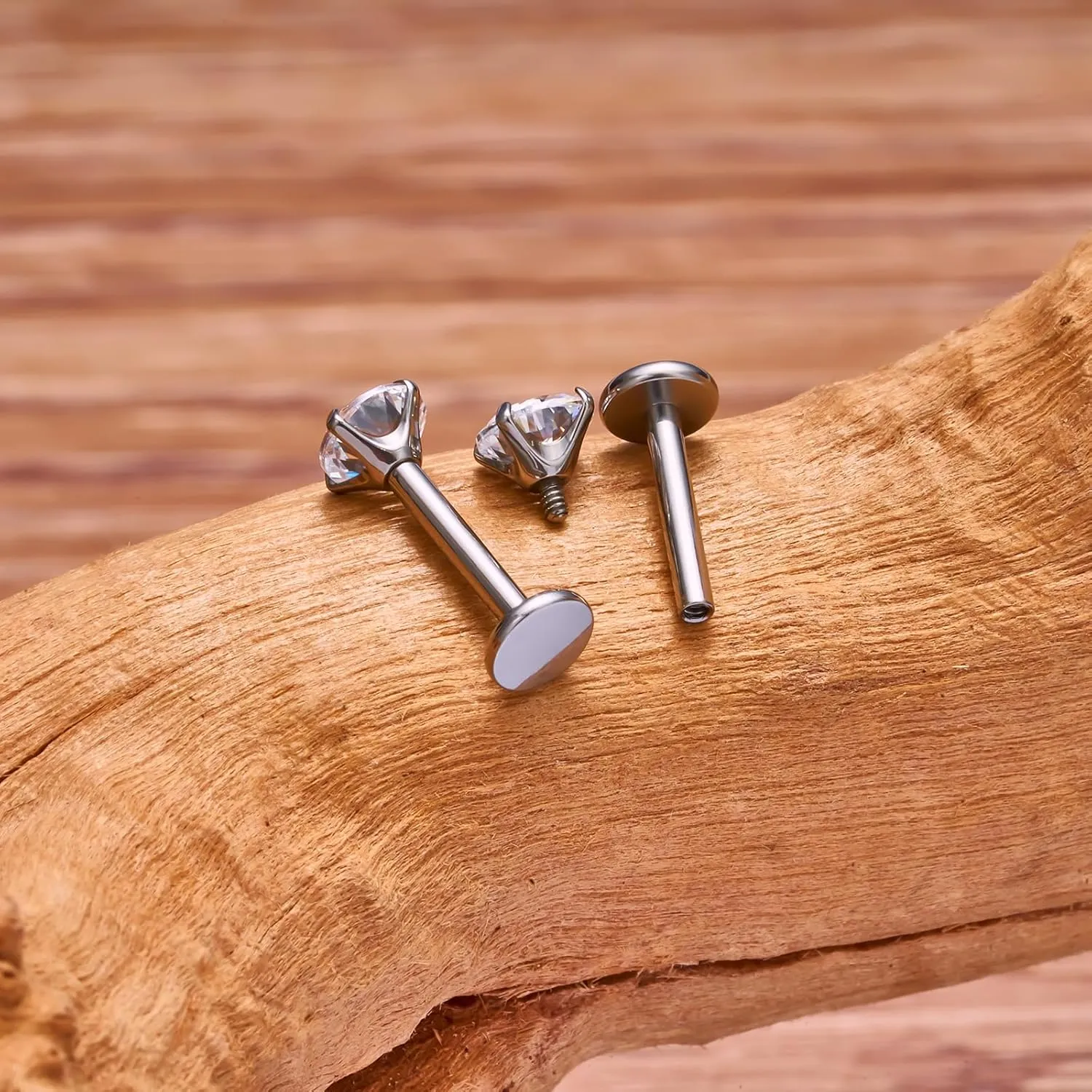 16g G23 Titanium Internal Thread CZ Stud Piercing Jewelry for Tragus/Nose/Helix/Conch/Medusa/Lip/Labret - Helix Tragus Cartilage Earring for Women Men 2PCS