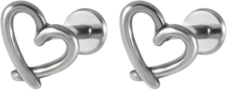 16G Love Heart Labret Cartilage Tragus Monroe Lip Nose Helix Stud Earrings for Women Stainless Steel Medusa Body Piercing Studs Rings Sleeper Fashion Jewelry Gifts for Her