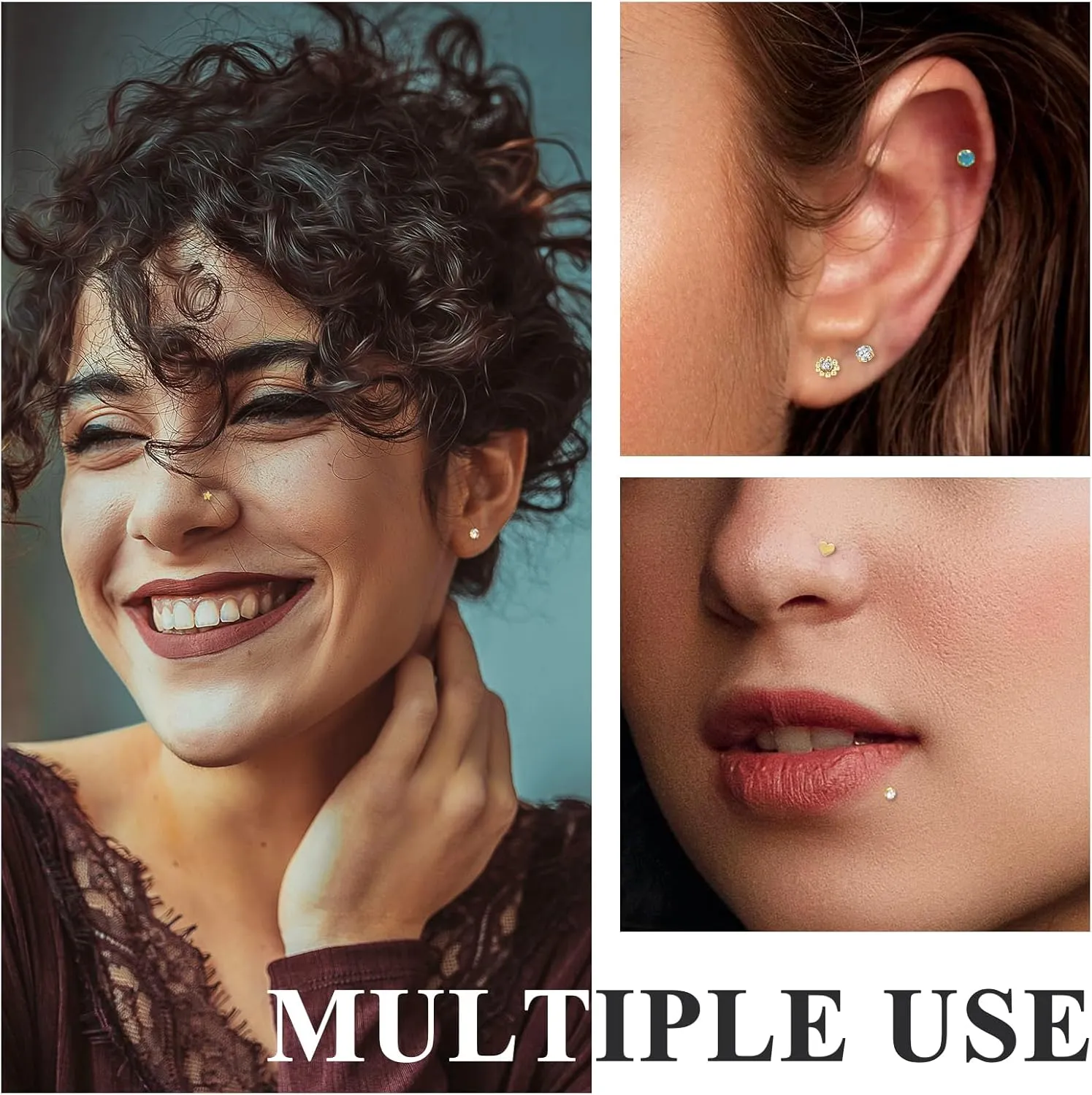 16G Threadless Nose Rings Studs 316L Stainless Steel Flat Back Nose Stud Push in Threadless Flat Back Earrings Cartilage Helix Tragus Piercing Jewelry Nose Pin Studs for Women 6mm 8mm 10mm 12mm
