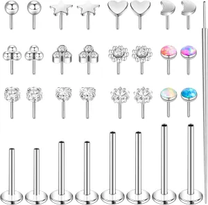 16G Threadless Nose Rings Studs 316L Stainless Steel Flat Back Nose Stud Push in Threadless Flat Back Earrings Cartilage Helix Tragus Piercing Jewelry Nose Pin Studs for Women 6mm 8mm 10mm 12mm