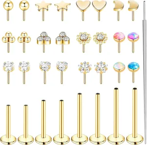 16G Threadless Nose Rings Studs 316L Stainless Steel Flat Back Nose Stud Push in Threadless Flat Back Earrings Cartilage Helix Tragus Piercing Jewelry Nose Pin Studs for Women 6mm 8mm 10mm 12mm