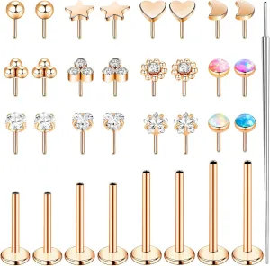 16G Threadless Nose Rings Studs 316L Stainless Steel Flat Back Nose Stud Push in Threadless Flat Back Earrings Cartilage Helix Tragus Piercing Jewelry Nose Pin Studs for Women 6mm 8mm 10mm 12mm
