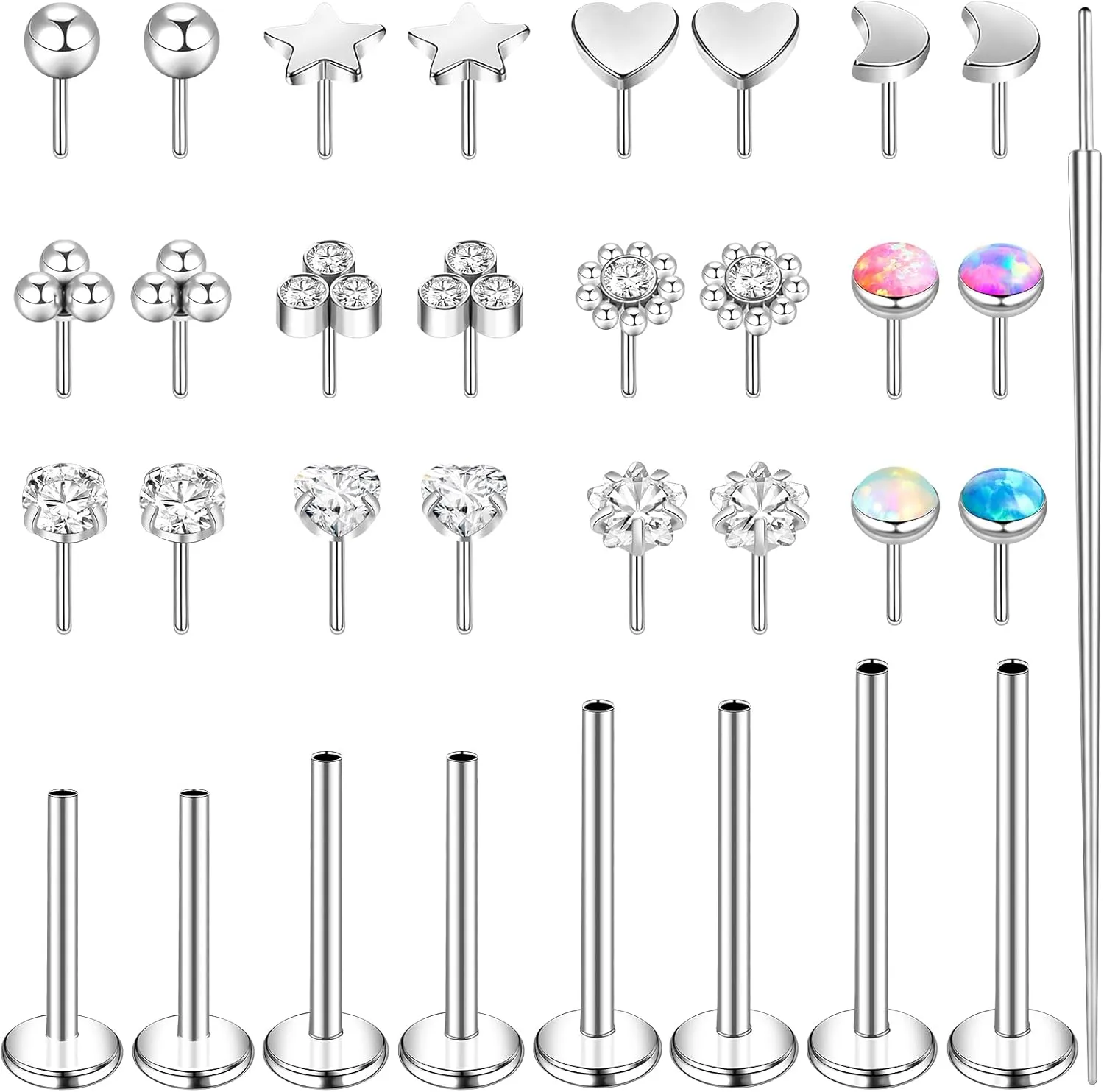 16G Threadless Nose Rings Studs 316L Stainless Steel Flat Back Nose Stud Push in Threadless Flat Back Earrings Cartilage Helix Tragus Piercing Jewelry Nose Pin Studs for Women 6mm 8mm 10mm 12mm