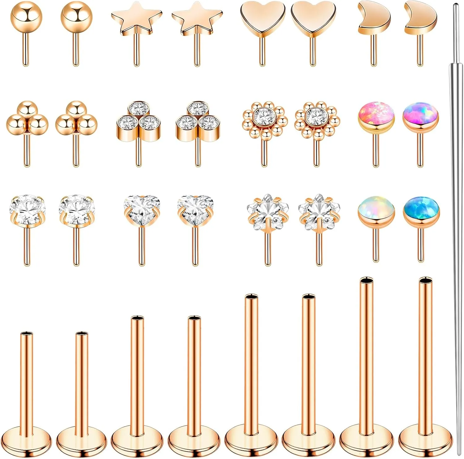 16G Threadless Nose Rings Studs 316L Stainless Steel Flat Back Nose Stud Push in Threadless Flat Back Earrings Cartilage Helix Tragus Piercing Jewelry Nose Pin Studs for Women 6mm 8mm 10mm 12mm