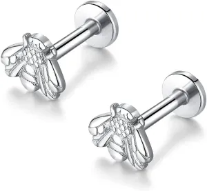 16G Top Honeybee Cartilage Stud Earrings Stainless Steel Tiny Bee Flat Back Screw Lip Tongue Piercing Barbell Labret Studs Cute Jewelry Gifts for Women Men Unisex Hypoallergenic