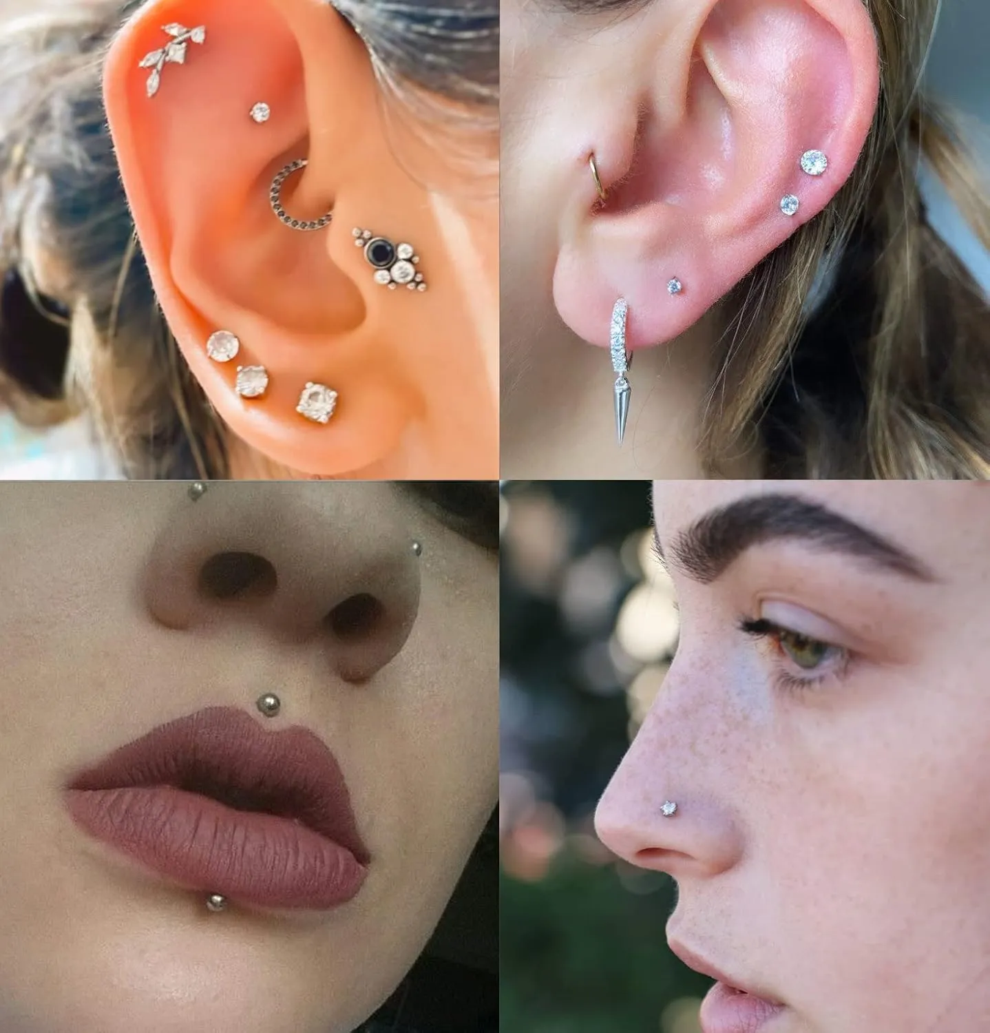 16PCS 16G 18G 20G Stainless Steel Threadless Push in Nose Stud Ring for Women Men Lip Ring CZ Flower Heart Cartilage Helix Earring Piercing Set