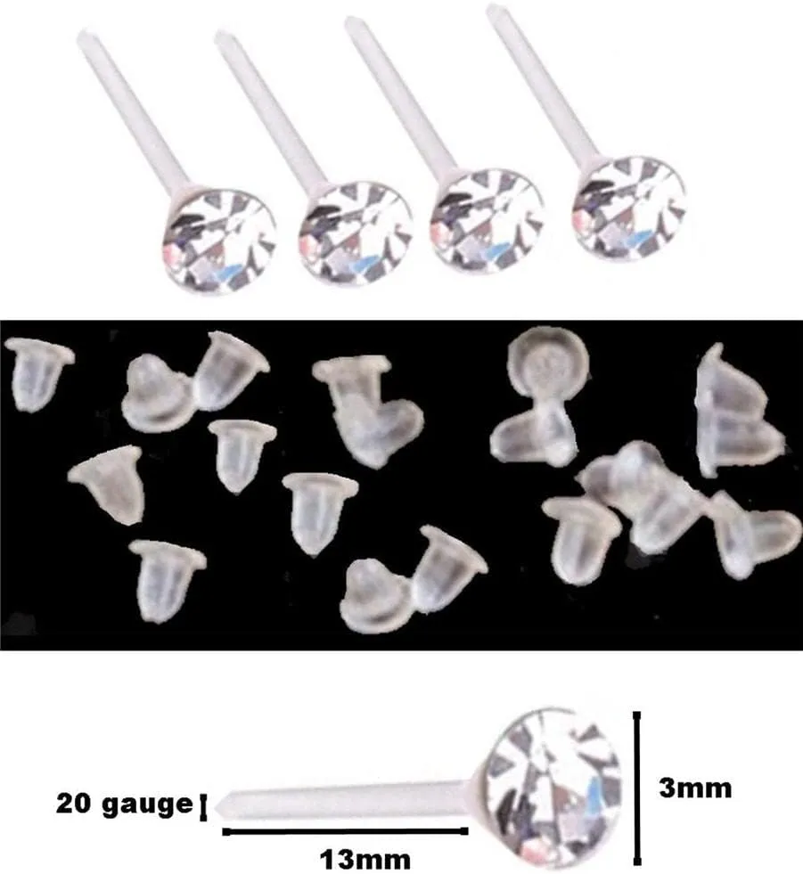 18 Pairs Multi Colors Clear Crystal Acrylic Nylon Plastic Posts Medical No Metal Sensitive Ears Hypoallergenic Stud Earrings