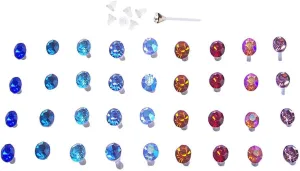 18 Pairs Multi Colors Clear Crystal Acrylic Nylon Plastic Posts Medical No Metal Sensitive Ears Hypoallergenic Stud Earrings