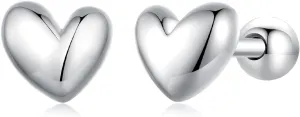 18g Mini Heart Sterling Silver Hypoallergenic Earrings for Women Girls Teens Minimalist Love Hearted Bead Stud Tiny Small Cartilage 3mm Ball Screw Back Tragus Cute Birthday Holiday Jewelry Gifts