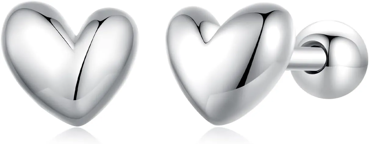18g Mini Heart Sterling Silver Hypoallergenic Earrings for Women Girls Teens Minimalist Love Hearted Bead Stud Tiny Small Cartilage 3mm Ball Screw Back Tragus Cute Birthday Holiday Jewelry Gifts
