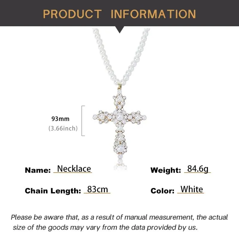 18K Gold Gothic Pearl Cross Necklace, Large Pearl and Moissanite Pendant, Fashion Jewelry for Women