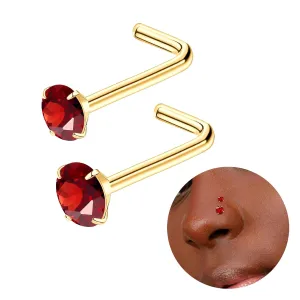 18K Gold Nose Rings for women, Titanium red Nose Rings Studs Set 2mm 3mm CZ Shaped Nose Studs Piercing Jewelry for Women